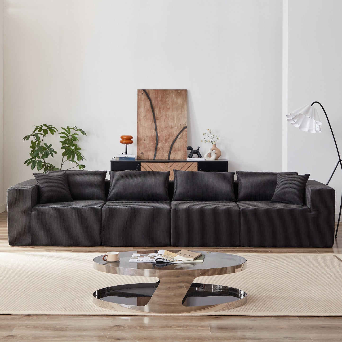 Modern Corduroy Modular L-Shaped Sectional Sofa Set 4-Piece Free Combination Floor Couch for Living Room Bedroom