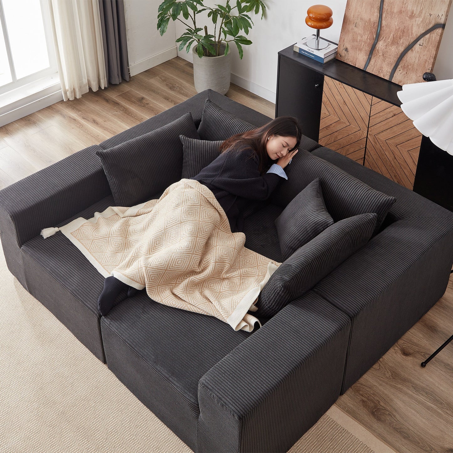 Modern Corduroy Modular L-Shaped Sectional Sofa Set 4-Piece Free Combination Floor Couch for Living Room Bedroom
