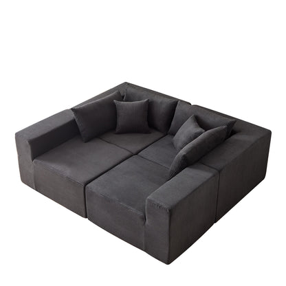 Modern Corduroy Modular L-Shaped Sectional Sofa Set 4-Piece Free Combination Floor Couch for Living Room Bedroom