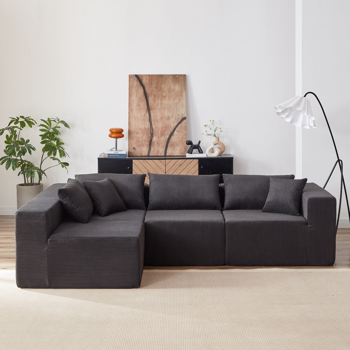 Modern Corduroy Modular L-Shaped Sectional Sofa Set 4-Piece Free Combination Floor Couch for Living Room Bedroom