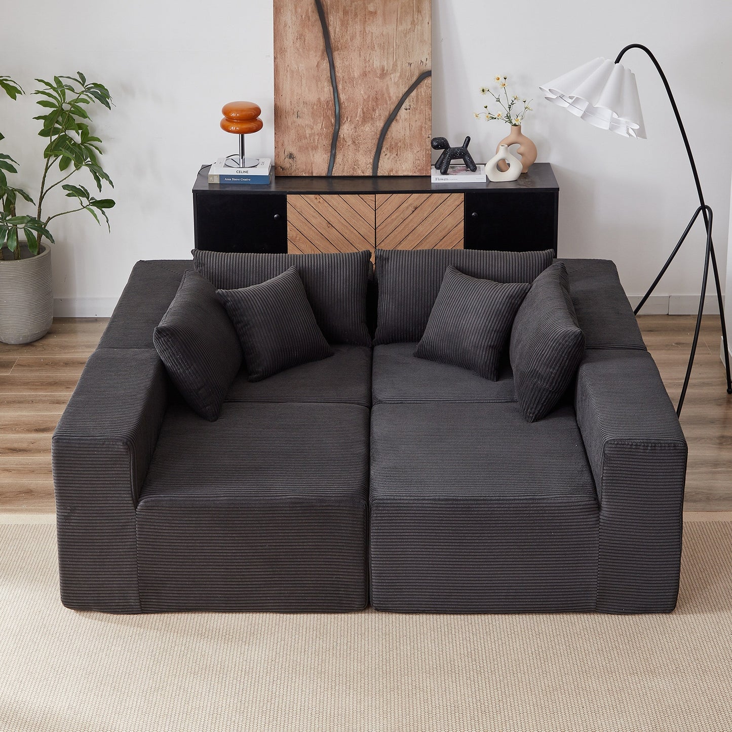 Modern Corduroy Modular L-Shaped Sectional Sofa Set 4-Piece Free Combination Floor Couch for Living Room Bedroom