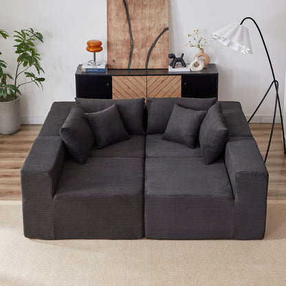 Modern Corduroy Modular L-Shaped Sectional Sofa Set 4-Piece Free Combination Floor Couch for Living Room Bedroom