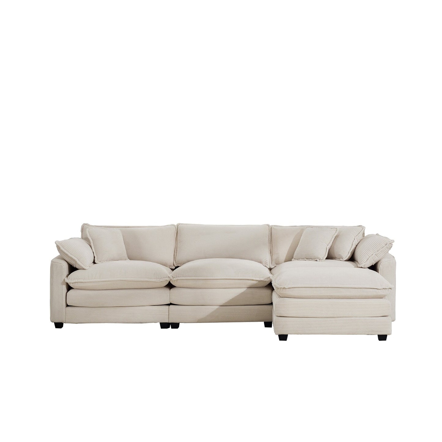 Modern Corduroy Modular Sectional Sofa Deep Seat 3-Seater Sofa Couch with Ottoman for Living Room