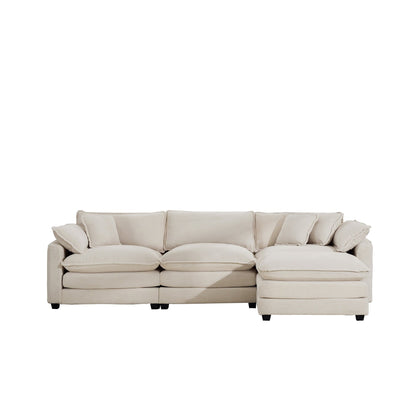 Modern Corduroy Modular Sectional Sofa Deep Seat 3-Seater Sofa Couch with Ottoman for Living Room