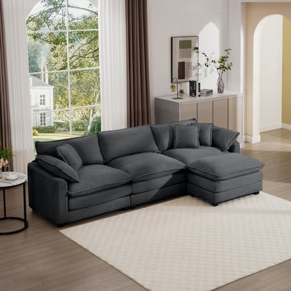 Modern Corduroy Modular Sectional Sofa Deep Seat 3-Seater Sofa Couch with Ottoman for Living Room