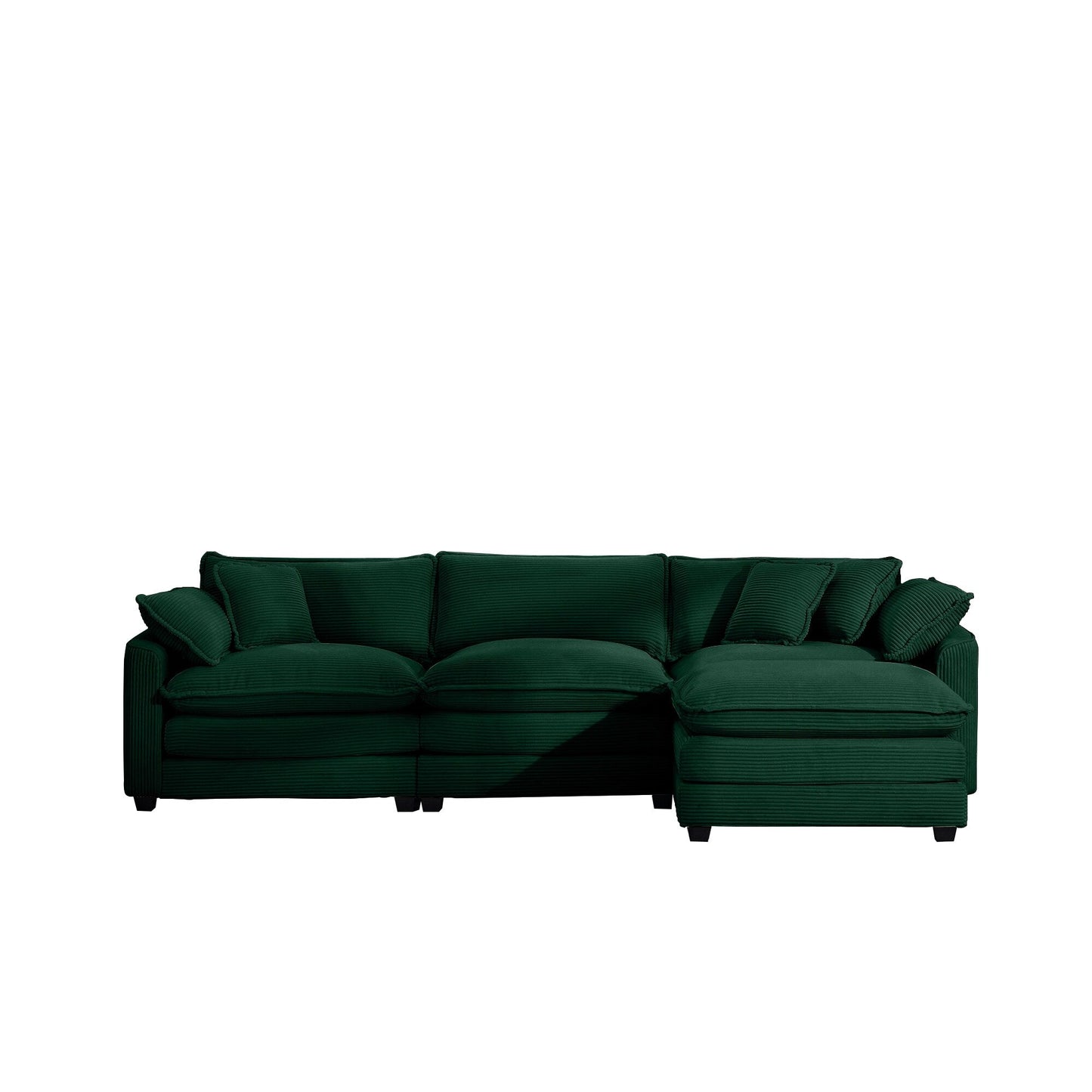 Modern Corduroy Modular Sectional Sofa Deep Seat 3-Seater Sofa Couch with Ottoman for Living Room