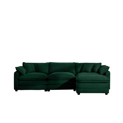 Modern Corduroy Modular Sectional Sofa Deep Seat 3-Seater Sofa Couch with Ottoman for Living Room