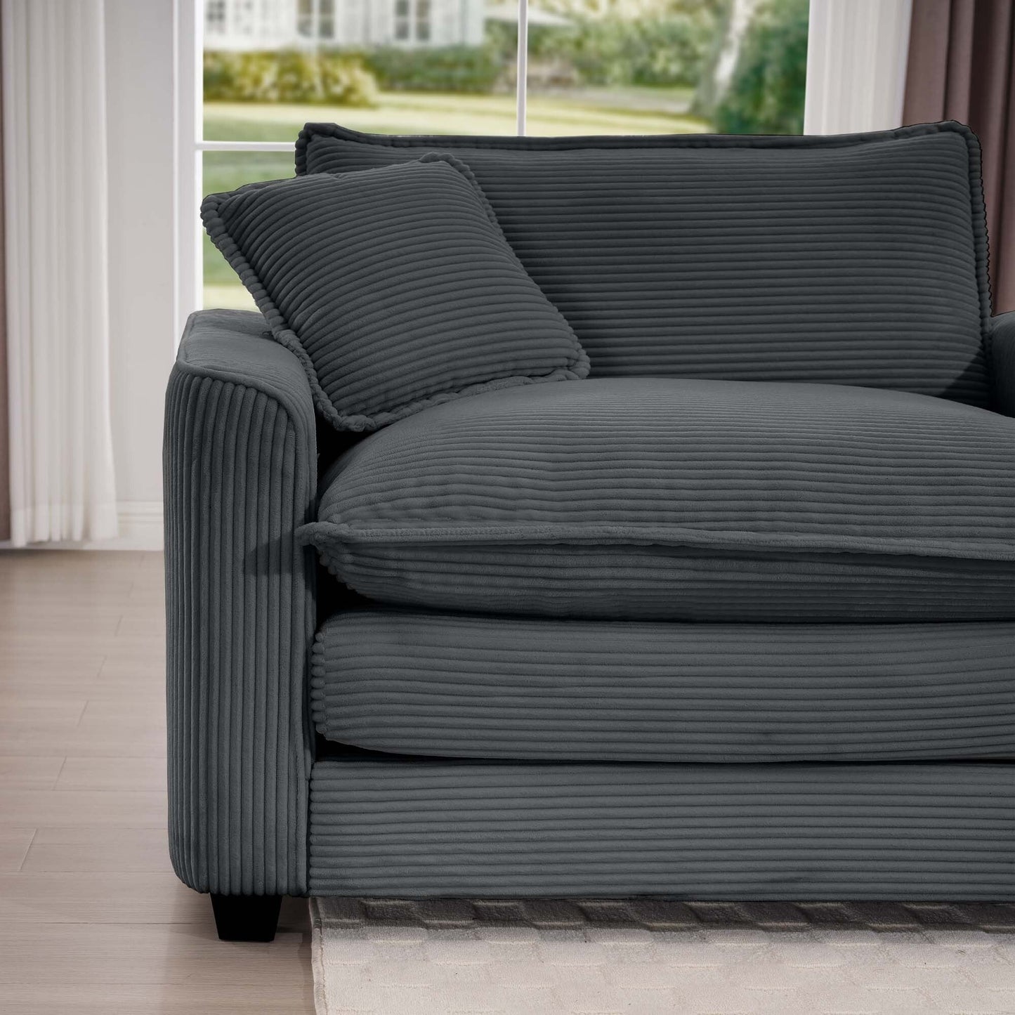 Modern Corduroy Modular Sectional Sofa Deep Seat 3-Seater Sofa Couch with Ottoman for Living Room