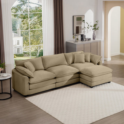 Modern Corduroy Modular Sectional Sofa Deep Seat 3-Seater Sofa Couch with Ottoman for Living Room