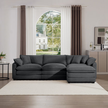 Modern Corduroy Modular Sectional Sofa Deep Seat 3-Seater Sofa Couch with Ottoman for Living Room