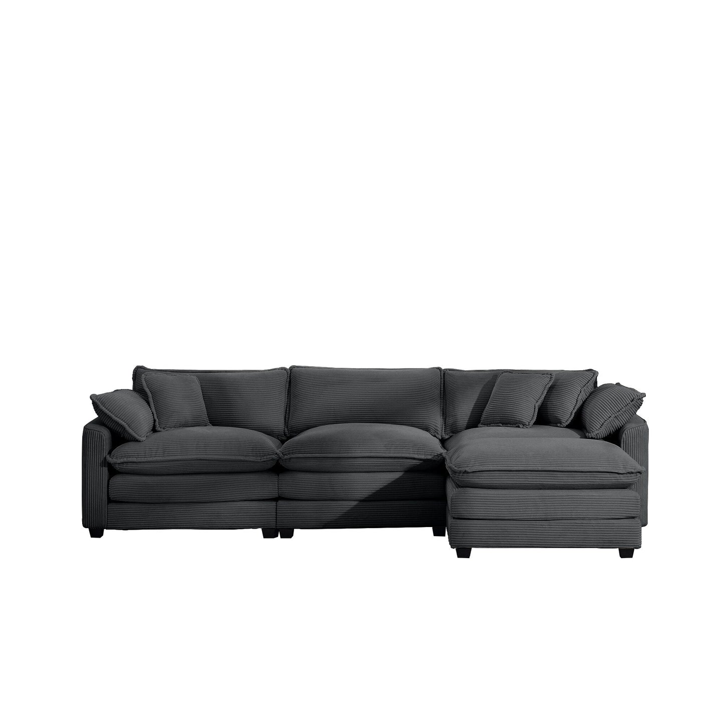 Modern Corduroy Modular Sectional Sofa Deep Seat 3-Seater Sofa Couch with Ottoman for Living Room