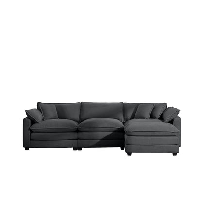Modern Corduroy Modular Sectional Sofa Deep Seat 3-Seater Sofa Couch with Ottoman for Living Room