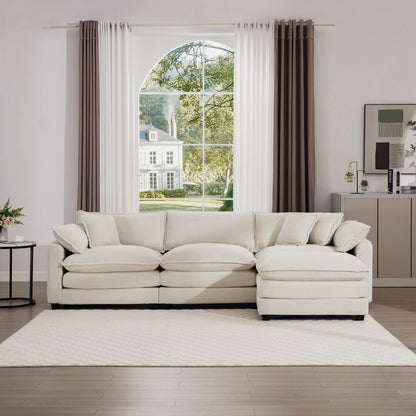 Modern Corduroy Modular Sectional Sofa Deep Seat 3-Seater Sofa Couch with Ottoman for Living Room
