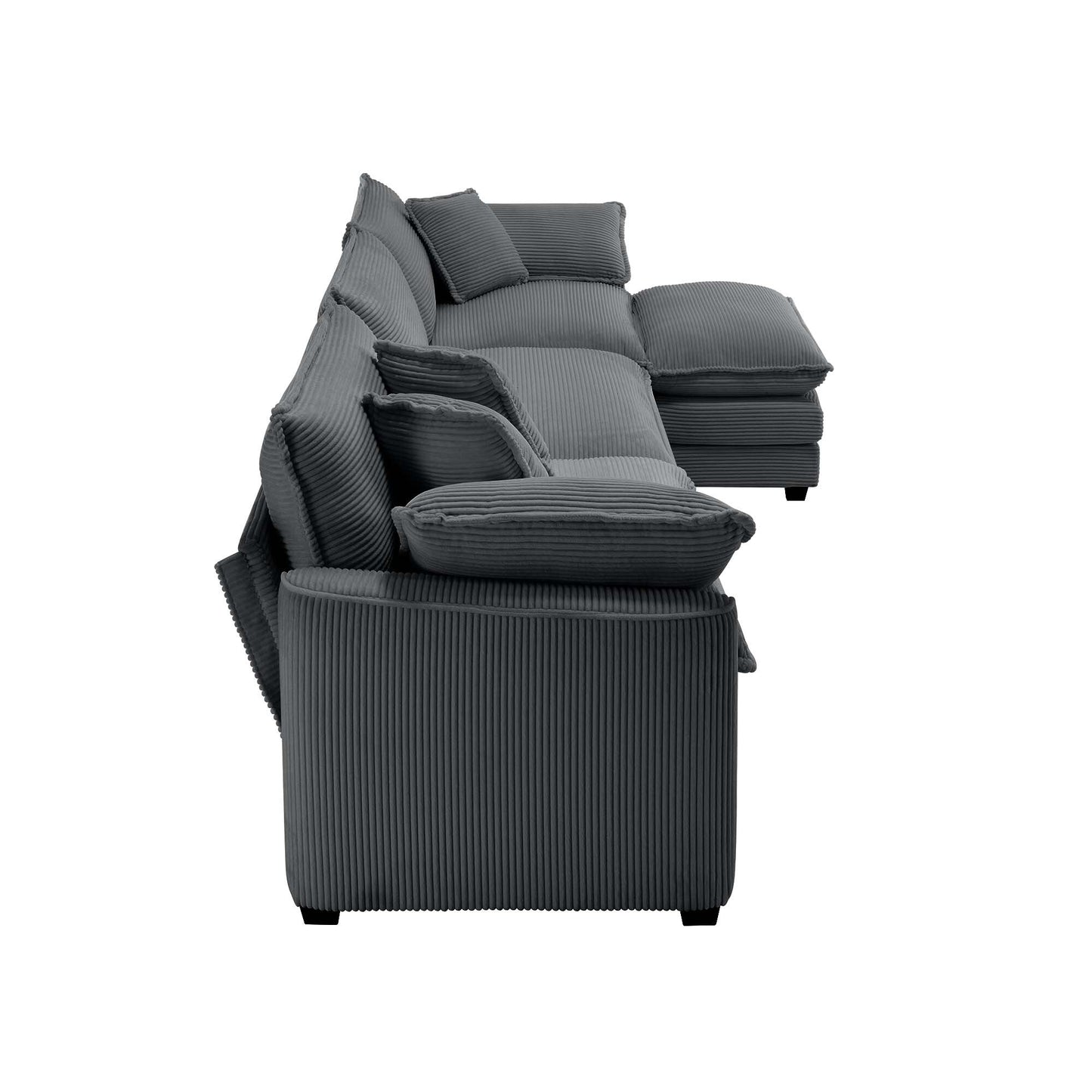 Modern Corduroy Modular Sectional Sofa Deep Seat 3-Seater Sofa Couch with Ottoman for Living Room