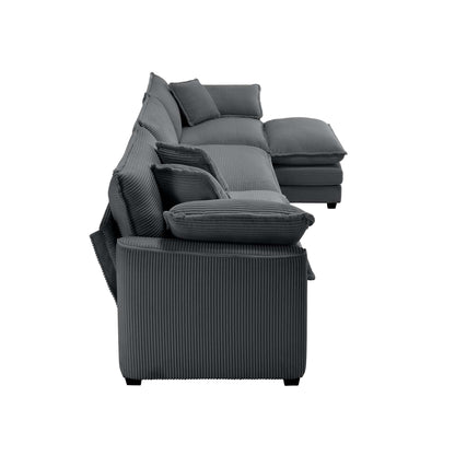 Modern Corduroy Modular Sectional Sofa Deep Seat 3-Seater Sofa Couch with Ottoman for Living Room