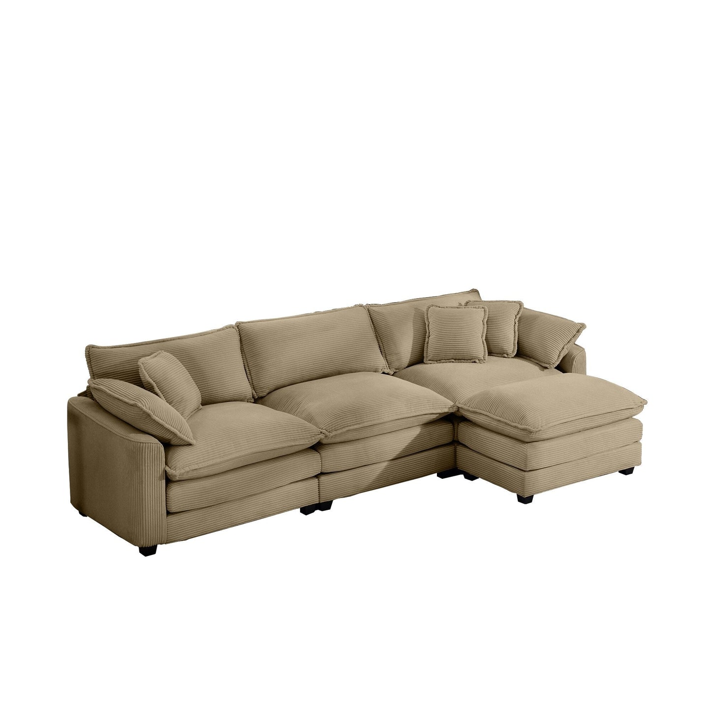Modern Corduroy Modular Sectional Sofa Deep Seat 3-Seater Sofa Couch with Ottoman for Living Room