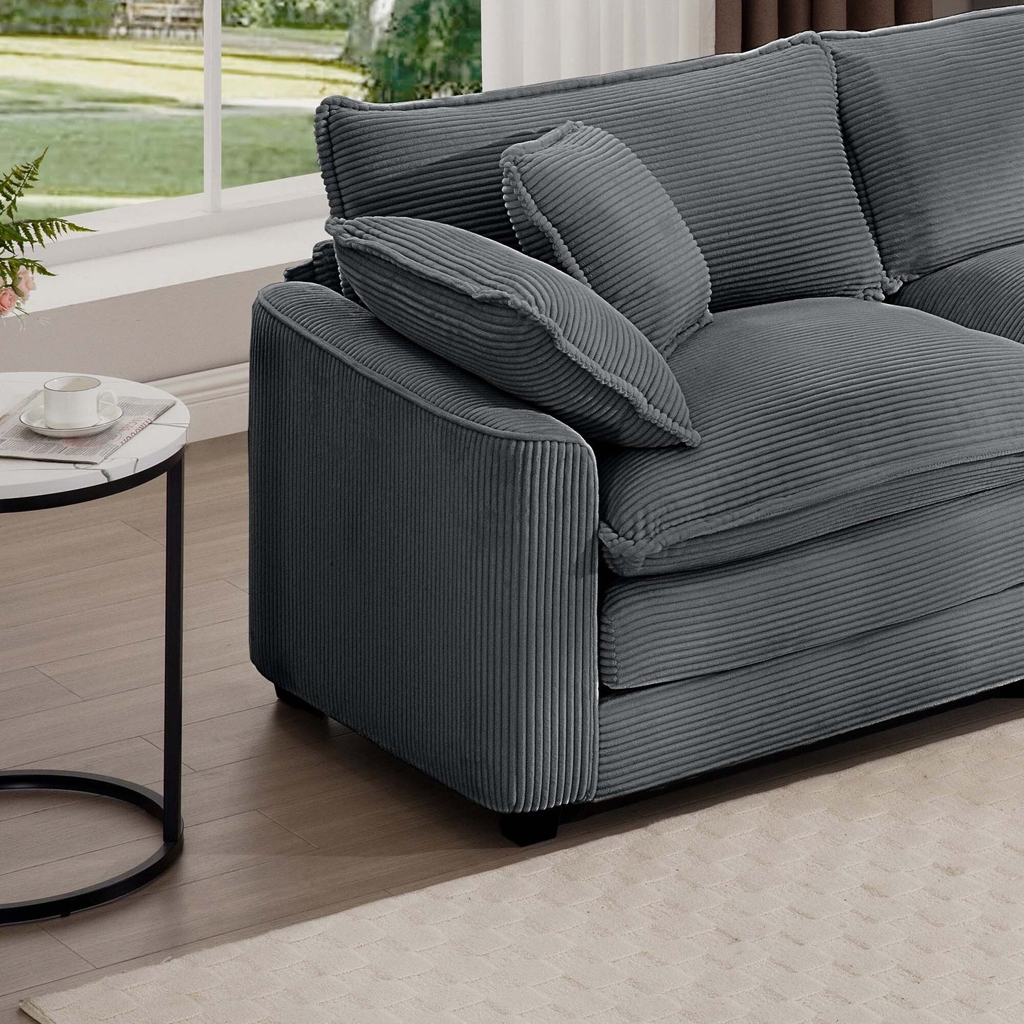 Modern Corduroy Modular Sectional Sofa Deep Seat 3-Seater Sofa Couch with Ottoman for Living Room