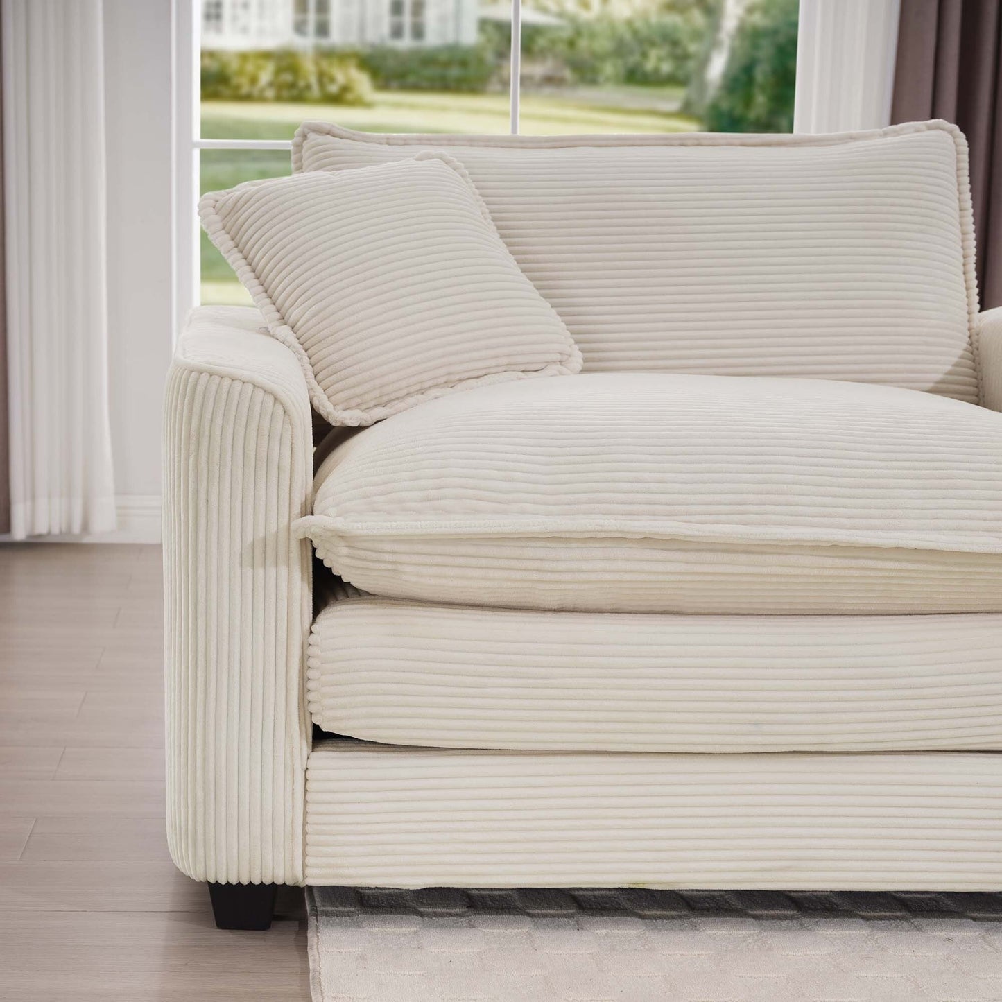 Modern Corduroy Modular Sectional Sofa Deep Seat 3-Seater Sofa Couch with Ottoman for Living Room