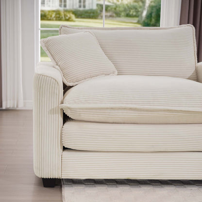 Modern Corduroy Modular Sectional Sofa Deep Seat 3-Seater Sofa Couch with Ottoman for Living Room