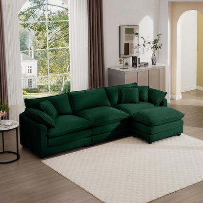 Modern Corduroy Modular Sectional Sofa Deep Seat 3-Seater Sofa Couch with Ottoman for Living Room