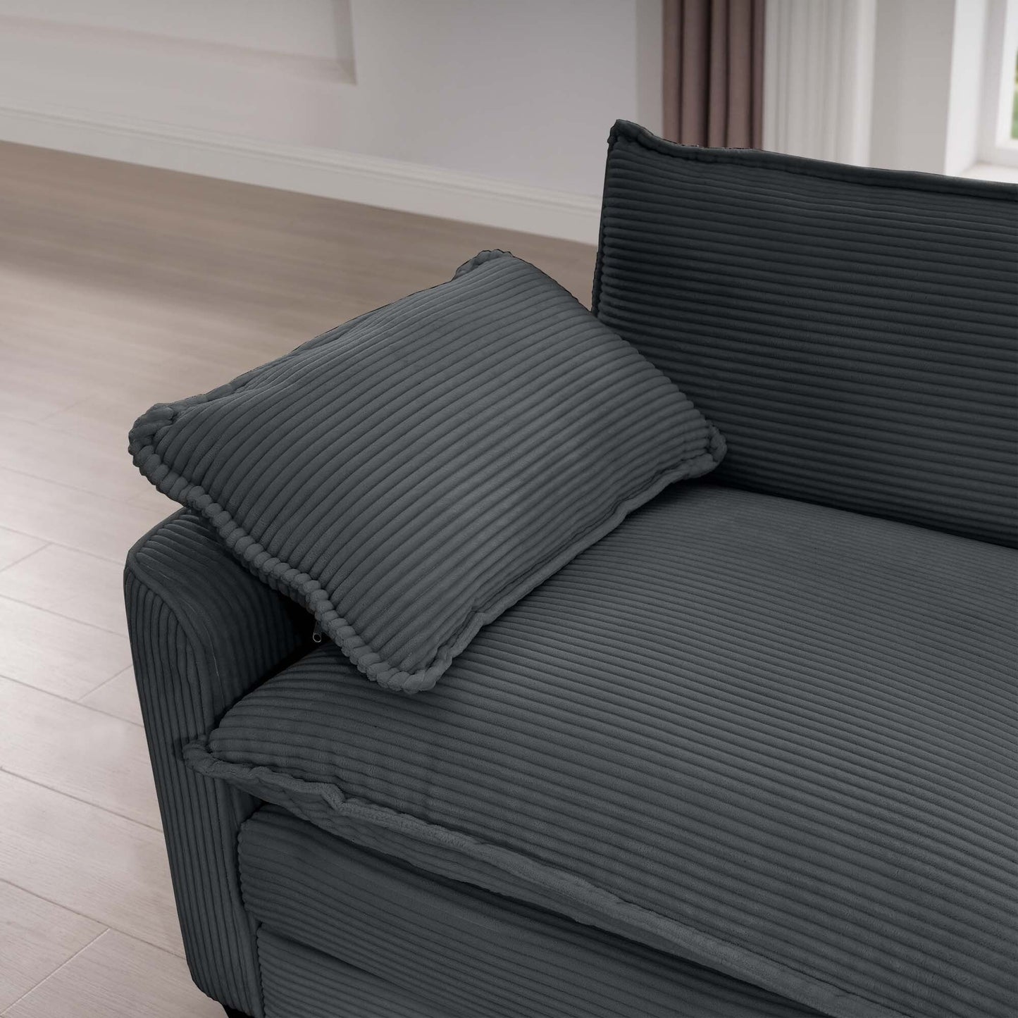 Modern Corduroy Modular Sectional Sofa Deep Seat 3-Seater Sofa Couch with Ottoman for Living Room