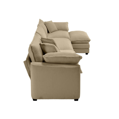 Modern Corduroy Modular Sectional Sofa Deep Seat 3-Seater Sofa Couch with Ottoman for Living Room