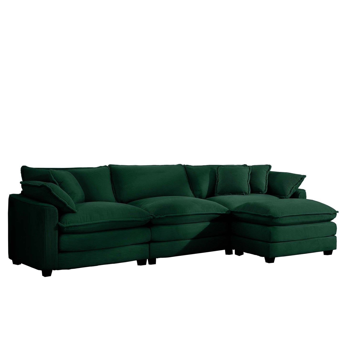 Modern Corduroy Modular Sectional Sofa Deep Seat 3-Seater Sofa Couch with Ottoman for Living Room