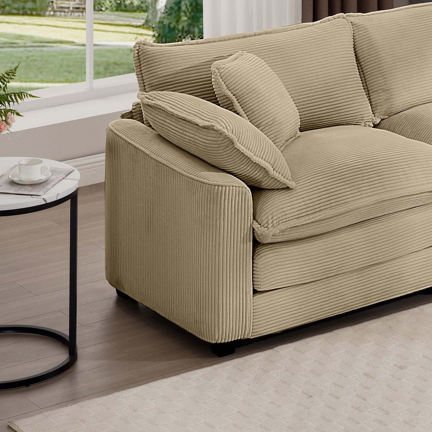 Modern Corduroy Modular Sectional Sofa Deep Seat 3-Seater Sofa Couch with Ottoman for Living Room
