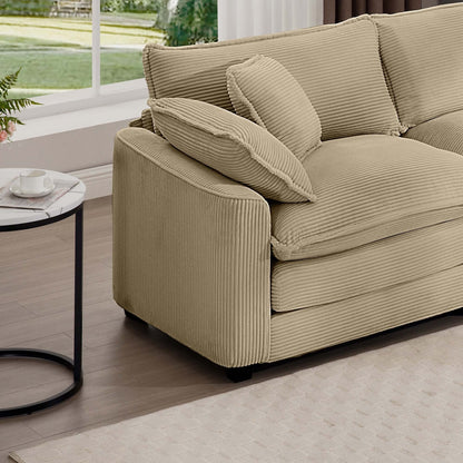 Modern Corduroy Modular Sectional Sofa Deep Seat 3-Seater Sofa Couch with Ottoman for Living Room