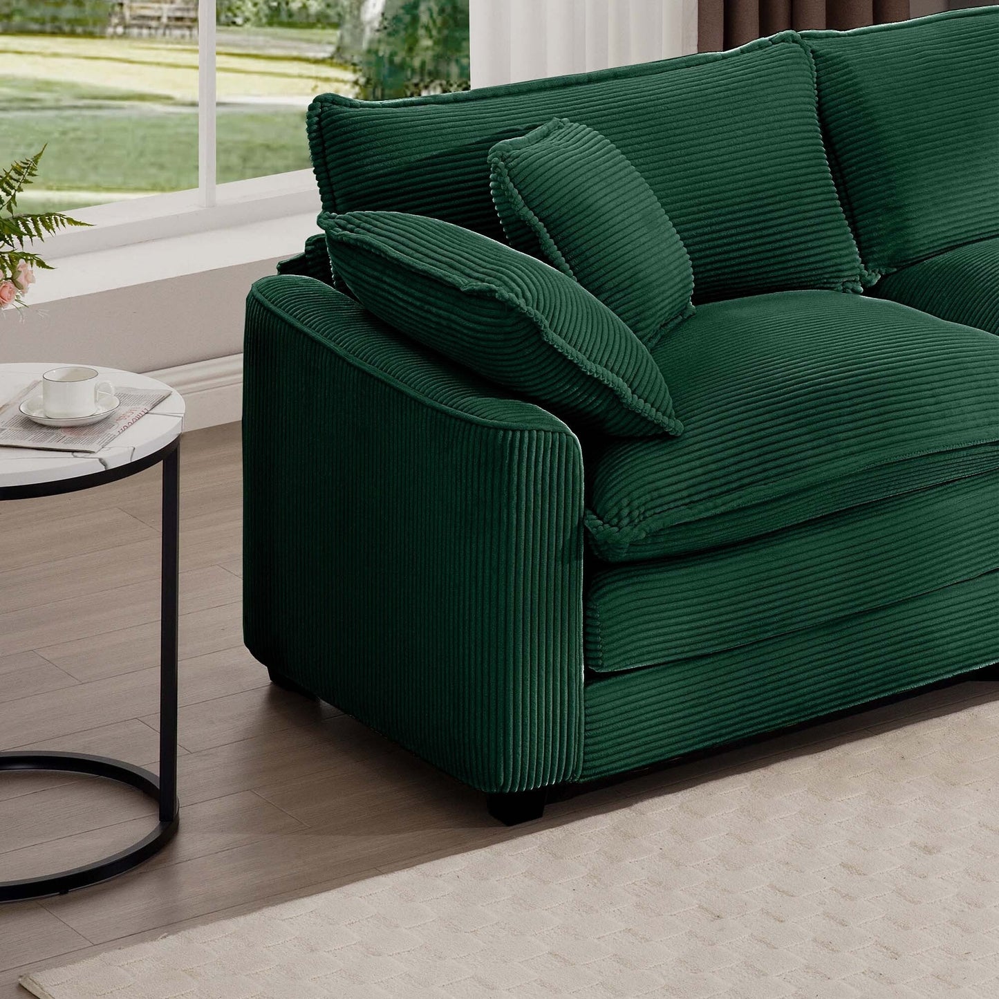 Modern Corduroy Modular Sectional Sofa Deep Seat 3-Seater Sofa Couch with Ottoman for Living Room