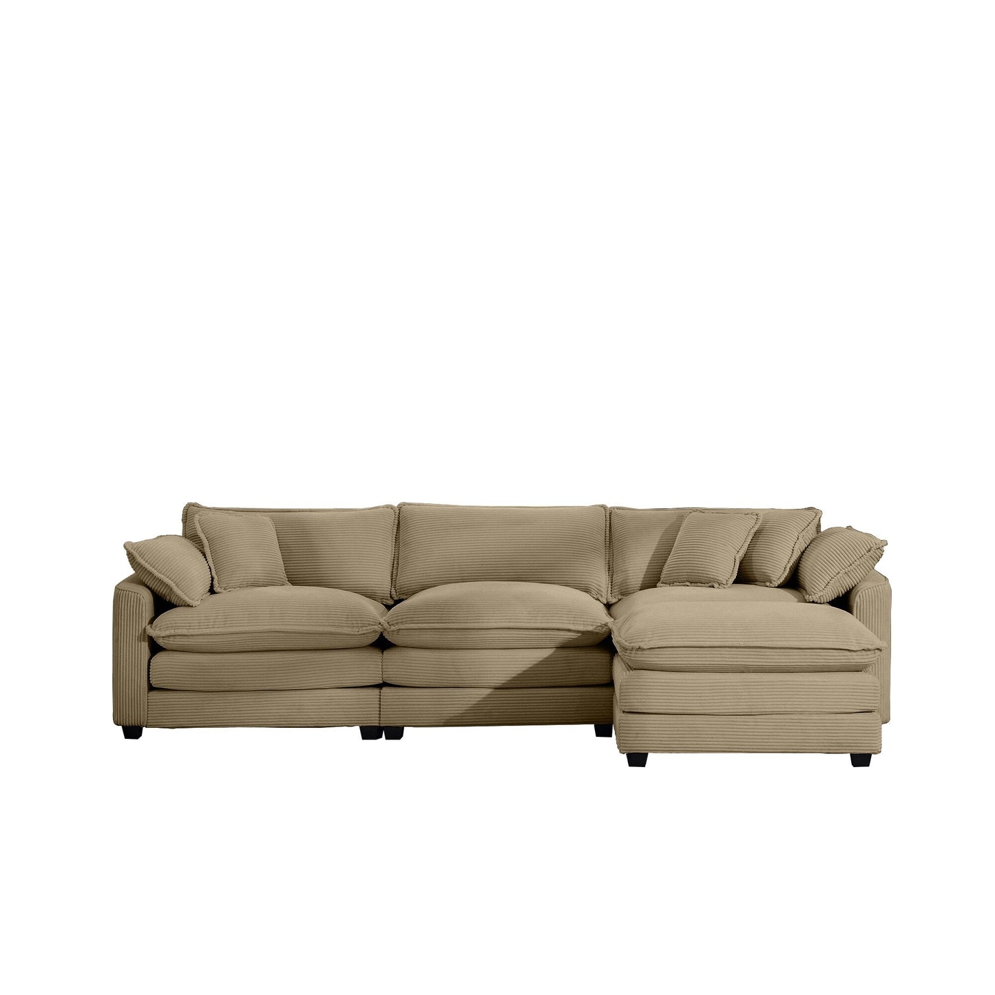 Modern Corduroy Modular Sectional Sofa Deep Seat 3-Seater Sofa Couch with Ottoman for Living Room