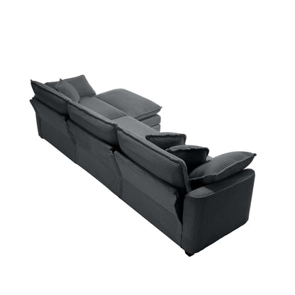 Modern Corduroy Modular Sectional Sofa Deep Seat 3-Seater Sofa Couch with Ottoman for Living Room