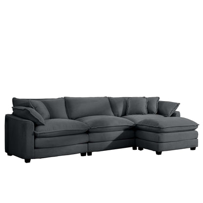 Modern Corduroy Modular Sectional Sofa Deep Seat 3-Seater Sofa Couch with Ottoman for Living Room
