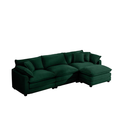 Modern Corduroy Modular Sectional Sofa Deep Seat 3-Seater Sofa Couch with Ottoman for Living Room