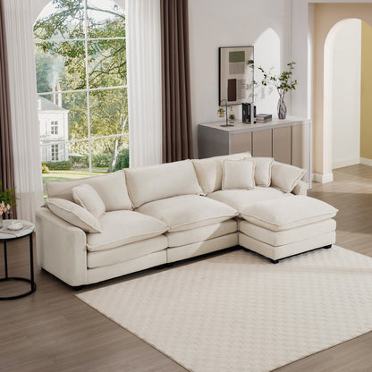Modern Corduroy Modular Sectional Sofa Deep Seat 3-Seater Sofa Couch with Ottoman for Living Room
