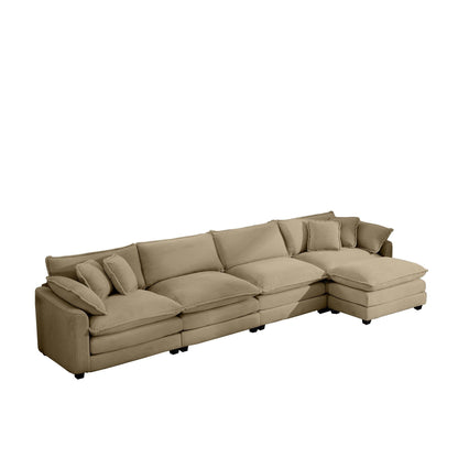 Modern Corduroy Modular Sectional Sofa Deep Seat 3-Seater Sofa Couch with Ottoman for Living Room