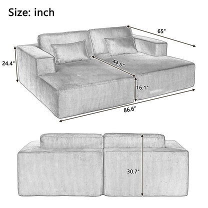 Modern Corduroy Sleeper Double Sofa Bed with 2 Pillows for Living Room