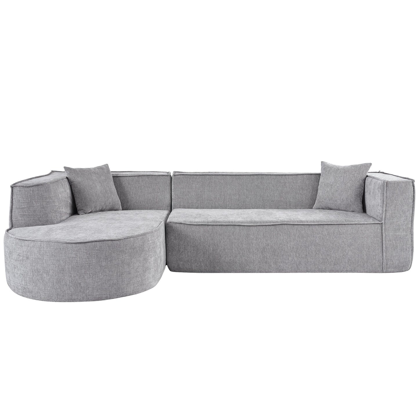 Modern Curved Chenille Sectional Sofa Modular L-Shaped Couch with 2 Pillows for Living Room Study