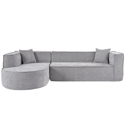 Modern Curved Chenille Sectional Sofa Modular L-Shaped Couch with 2 Pillows for Living Room Study