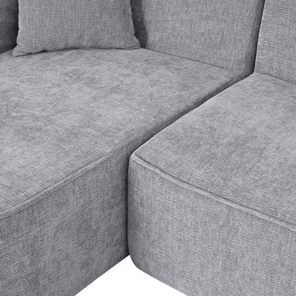 Modern Curved Chenille Sectional Sofa Modular L-Shaped Couch with 2 Pillows for Living Room Study