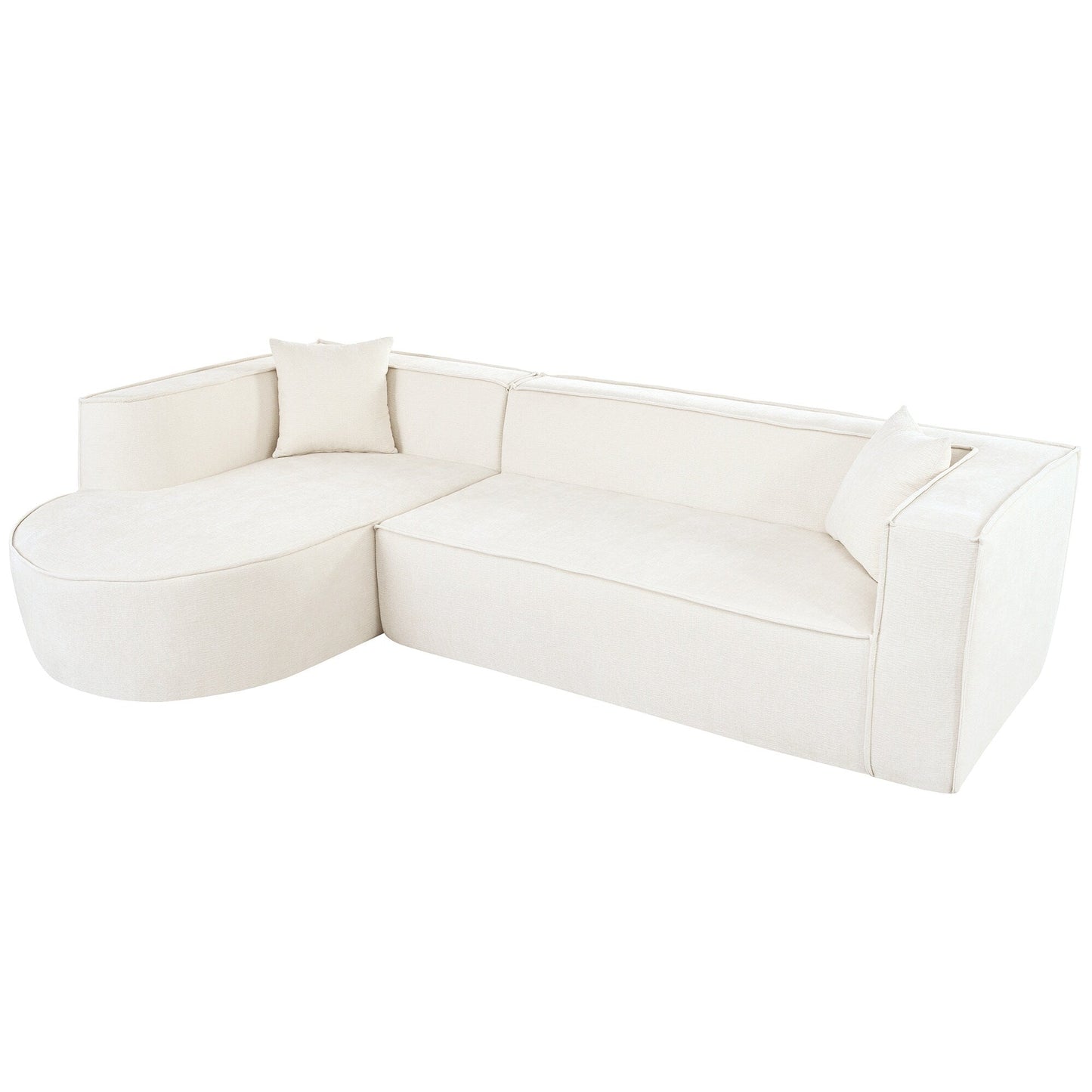Modern Curved Chenille Sectional Sofa Modular L-Shaped Couch with 2 Pillows for Living Room Study