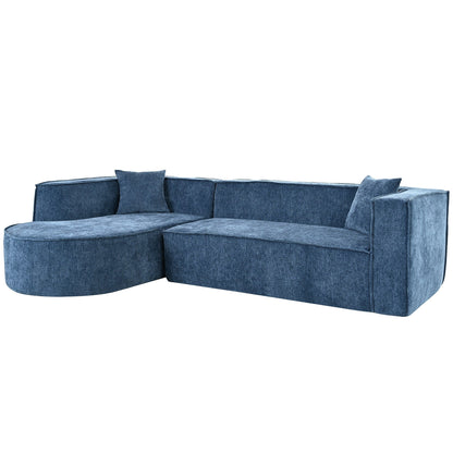Modern Curved Chenille Sectional Sofa Modular L-Shaped Couch with 2 Pillows for Living Room Study