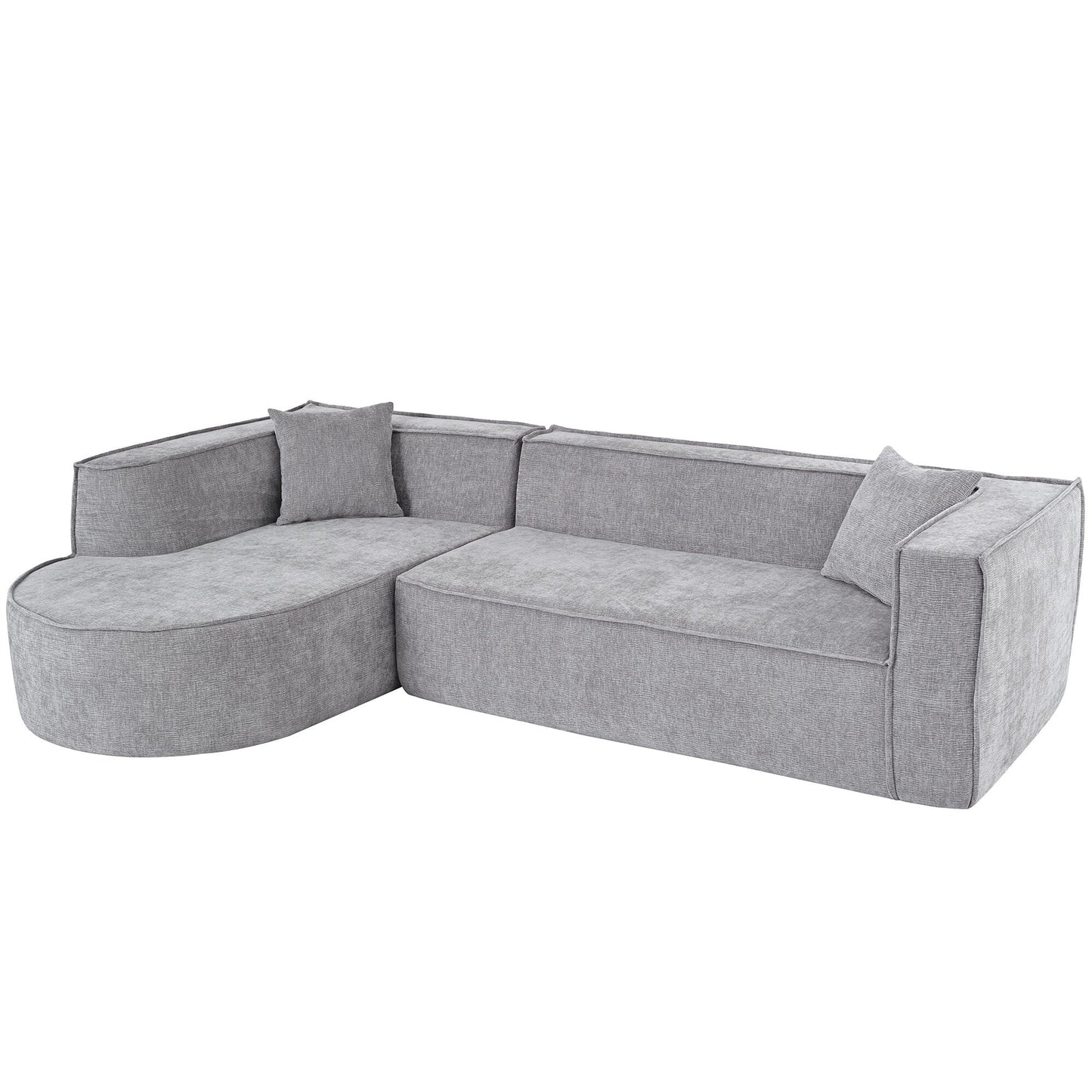 Modern Curved Chenille Sectional Sofa Modular L-Shaped Couch with 2 Pillows for Living Room Study