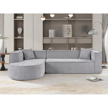 Modern Curved Chenille Sectional Sofa Modular L-Shaped Couch with 2 Pillows for Living Room Study