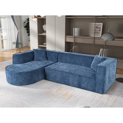 Modern Curved Chenille Sectional Sofa Modular L-Shaped Couch with 2 Pillows for Living Room Study