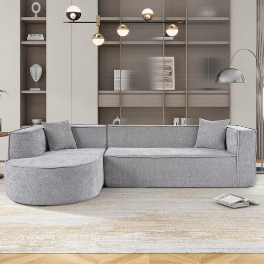 Modern Curved Chenille Sectional Sofa Modular L-Shaped Couch with 2 Pillows for Living Room Study