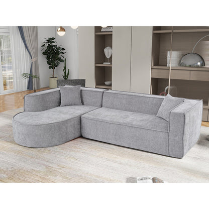 Modern Curved Chenille Sectional Sofa Modular L-Shaped Couch with 2 Pillows for Living Room Study