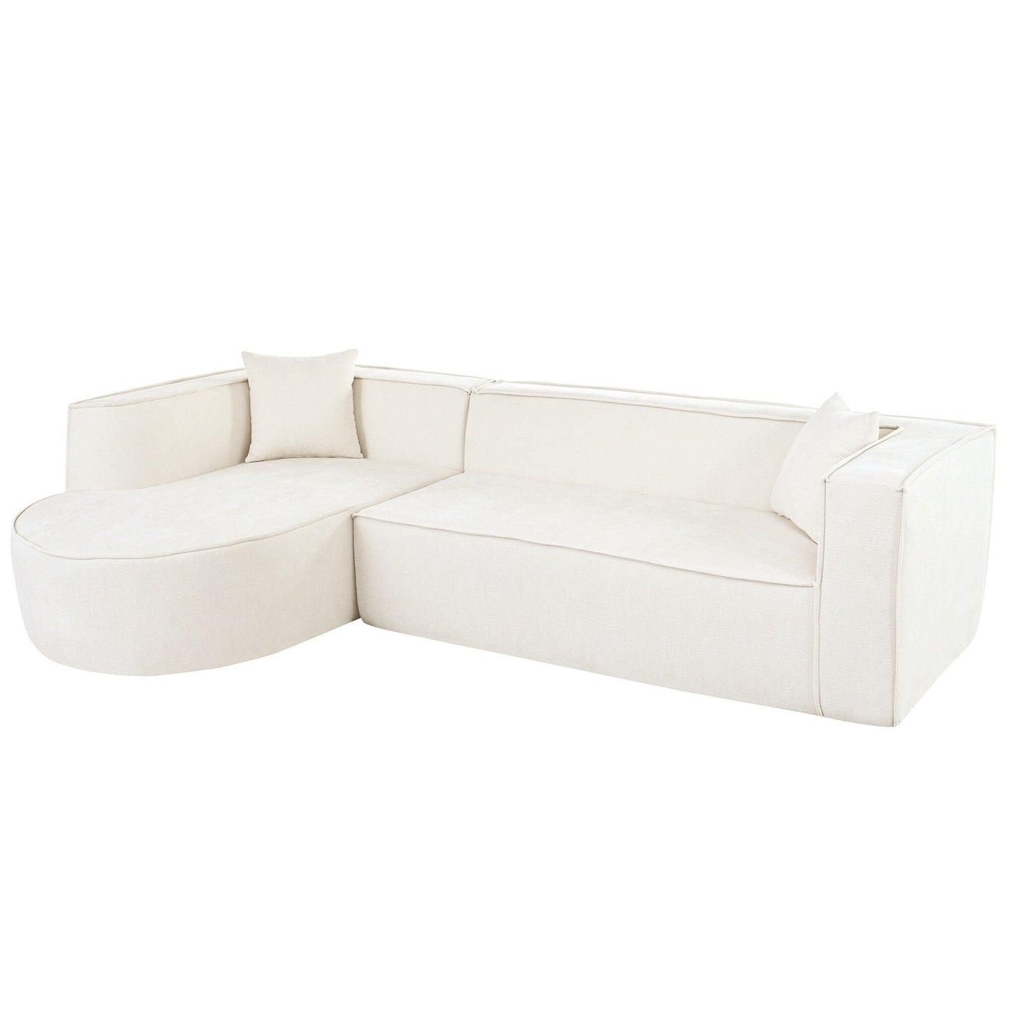 Modern Curved Chenille Sectional Sofa Modular L-Shaped Couch with 2 Pillows for Living Room Study