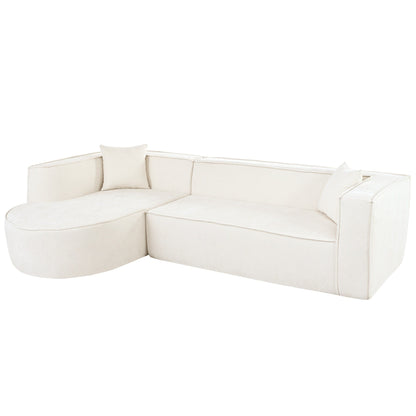 Modern Curved Chenille Sectional Sofa Modular L-Shaped Couch with 2 Pillows for Living Room Study