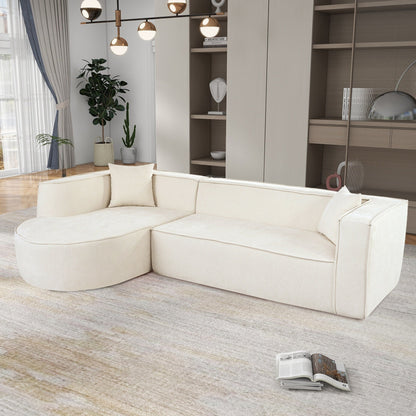 Modern Curved Chenille Sectional Sofa Modular L-Shaped Couch with 2 Pillows for Living Room Study